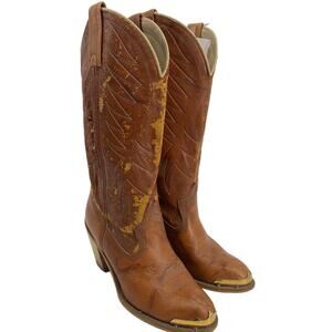 VTG Acme women 5M brown Western Cowboy heeled Leather round toe knee high Boots